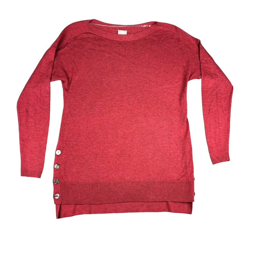Chicos Top Women's 0 Small Red Pullover Long Sleeve Side Buttons Casual Sweater